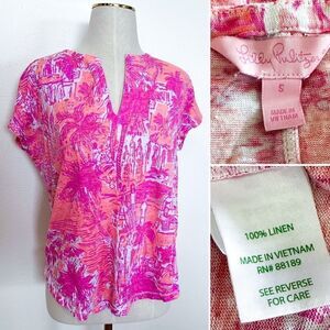 Lilly Pulitzer Sz S Duval Top Linen Pink Cheeky Melon Rule Breakers